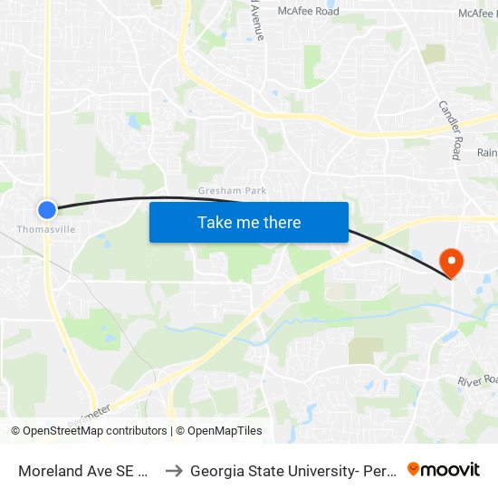 Moreland Ave SE @ Isa Dr SE to Georgia State University- Perimeter College map