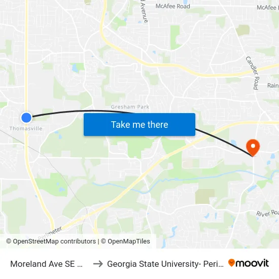 Moreland Ave SE @ Isa Dr SE to Georgia State University- Perimeter College map