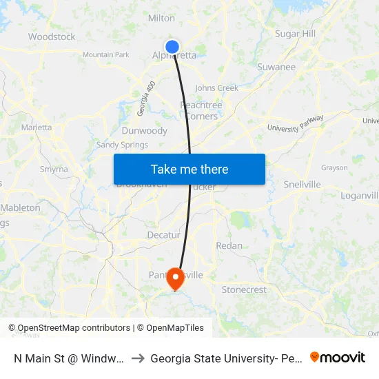 N Main St @ Windward Pkwy W to Georgia State University- Perimeter College map