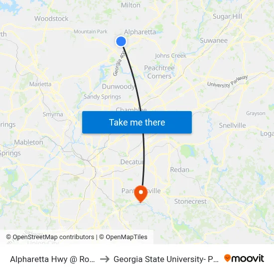 Alpharetta Hwy @ Rosemont Pkwy to Georgia State University- Perimeter College map