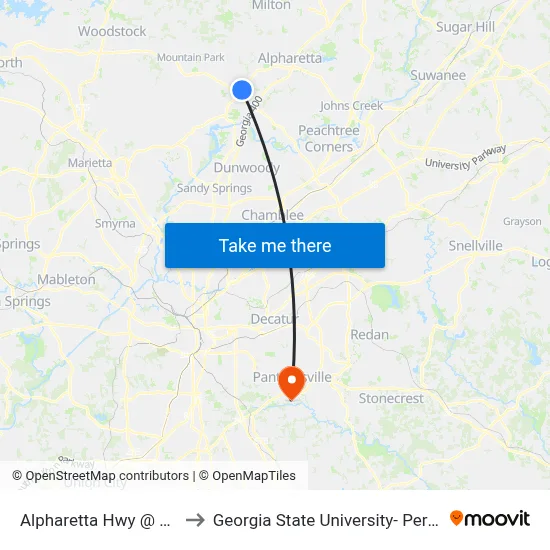Alpharetta Hwy @ Mansell Rd to Georgia State University- Perimeter College map