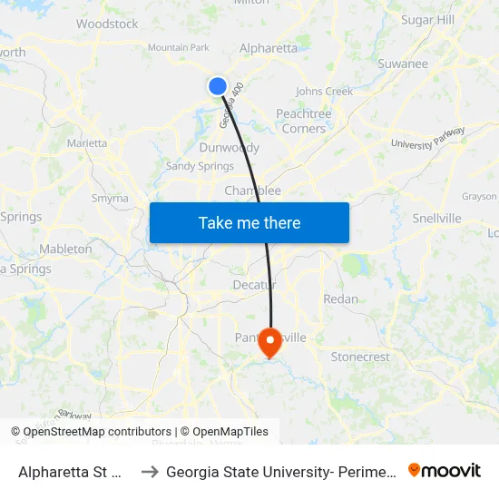 Alpharetta St @ 1240 to Georgia State University- Perimeter College map