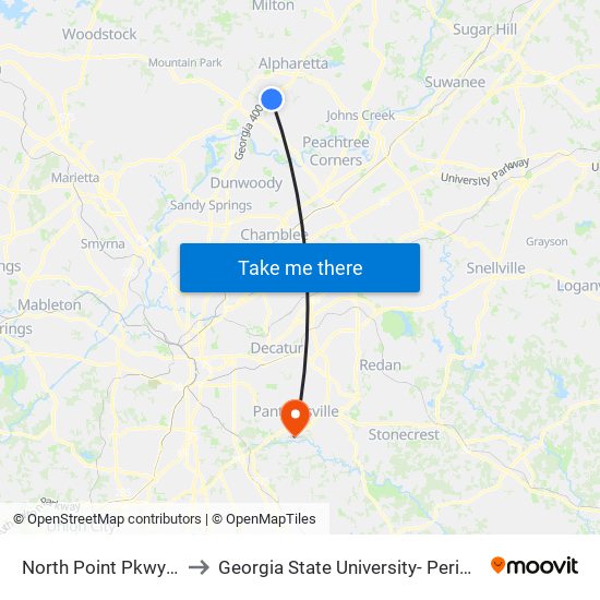 North Point Pkwy @ 7300 to Georgia State University- Perimeter College map