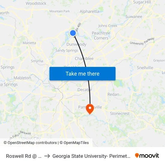 Roswell Rd @ 8775 to Georgia State University- Perimeter College map
