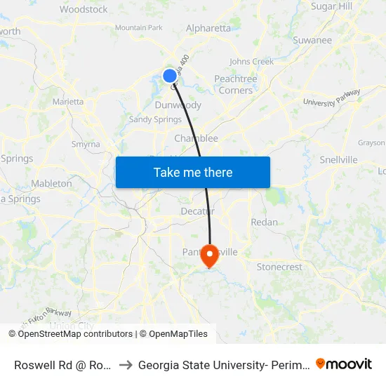 Roswell Rd @ Roberts Dr to Georgia State University- Perimeter College map