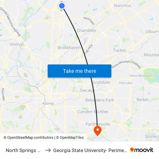 North Springs Station to Georgia State University- Perimeter College map