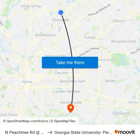 N Peachtree Rd @ N Hill Pkwy to Georgia State University- Perimeter College map