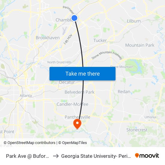 Park Ave @ Buford Hwy NE to Georgia State University- Perimeter College map