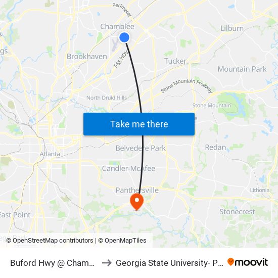 Buford Hwy @ Chamblee Tucker Rd to Georgia State University- Perimeter College map