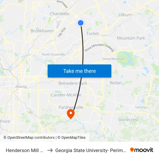 Henderson Mill @ 3208 to Georgia State University- Perimeter College map