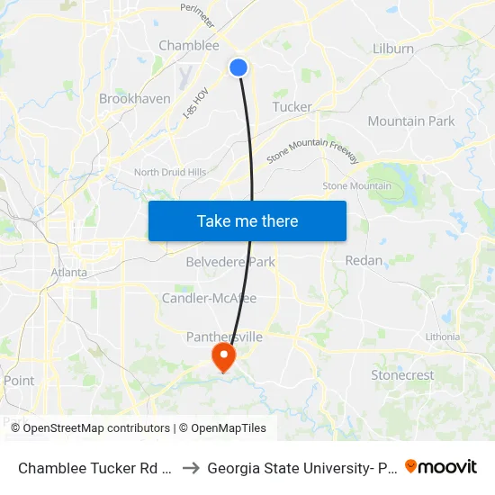 Chamblee Tucker Rd @ N Embry Cir to Georgia State University- Perimeter College map
