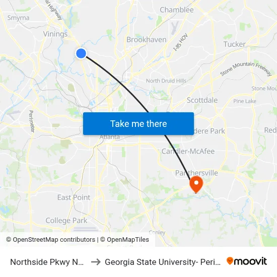 Northside Pkwy NW @ 3330 to Georgia State University- Perimeter College map