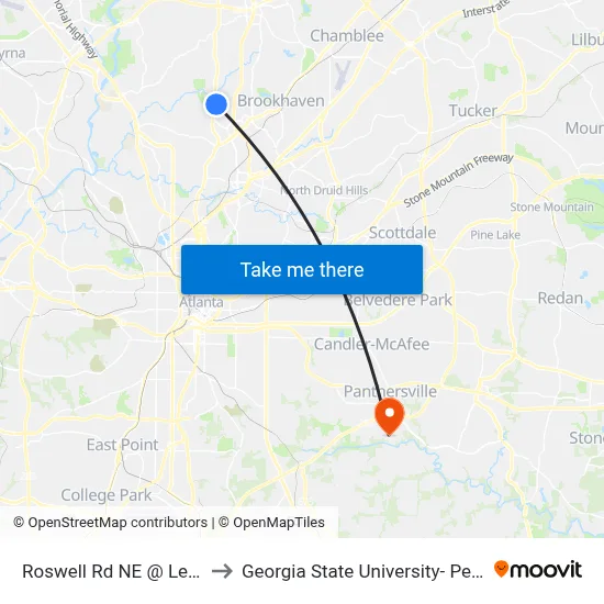 Roswell Rd NE @ Le Brun Rd NE to Georgia State University- Perimeter College map