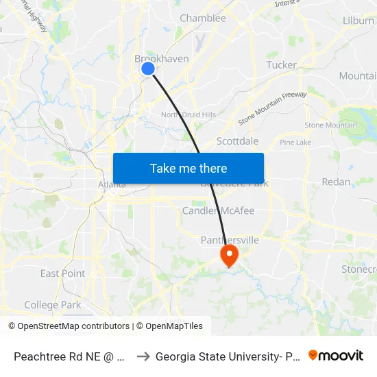 Peachtree Rd NE @ Cantrell Rd NE to Georgia State University- Perimeter College map