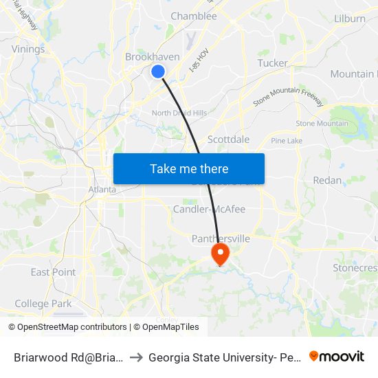 Briarwood Rd@Briarwood Hills to Georgia State University- Perimeter College map