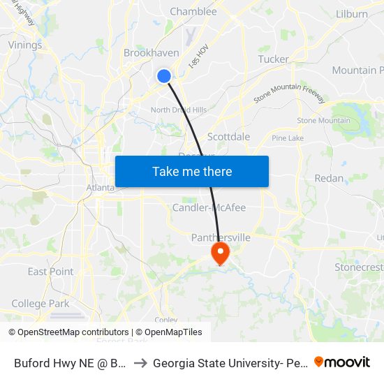 Buford Hwy NE @ Briarwood Rd to Georgia State University- Perimeter College map