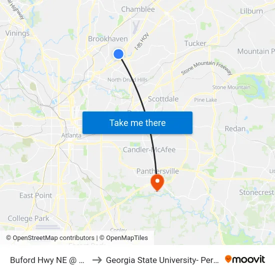 Buford Hwy NE @ Knoll Pl NE to Georgia State University- Perimeter College map
