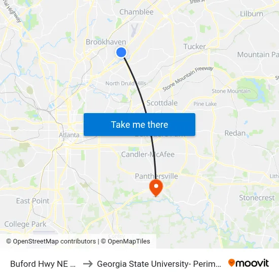Buford Hwy NE @ 3658 to Georgia State University- Perimeter College map