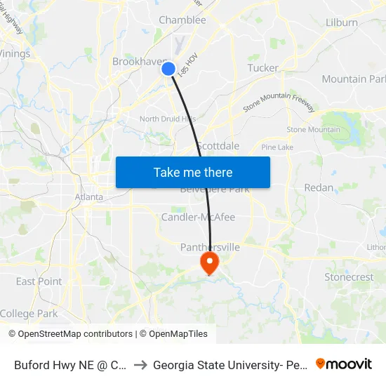 Buford Hwy NE @ Clairmont Rd to Georgia State University- Perimeter College map