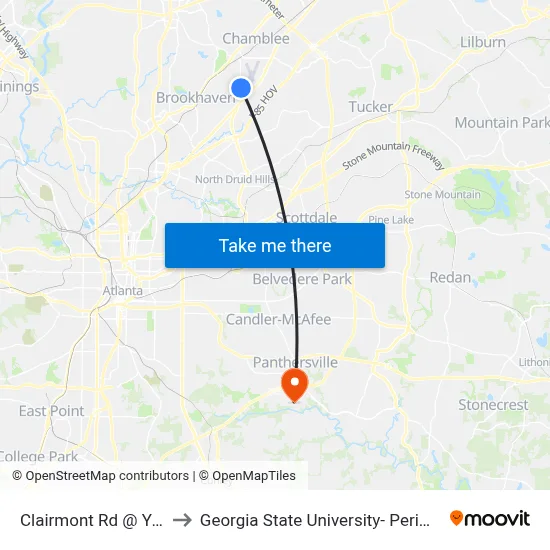 Clairmont Rd @ Young Rd to Georgia State University- Perimeter College map
