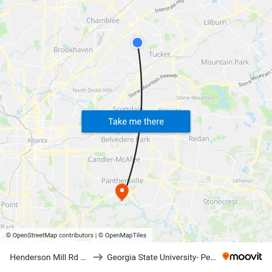Henderson Mill Rd @ Evans Rd to Georgia State University- Perimeter College map