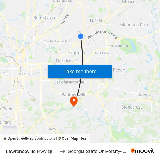 Lawrenceville Hwy @ Montreal Rd W to Georgia State University- Perimeter College map