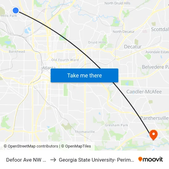 Defoor Ave NW @ 1990 to Georgia State University- Perimeter College map