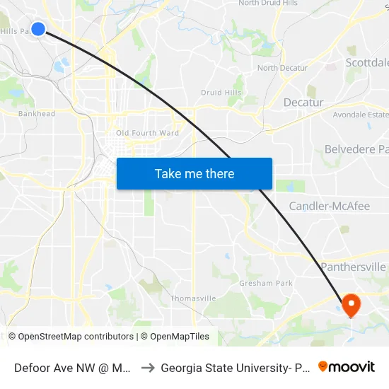 Defoor Ave NW @ Mantissa St NW to Georgia State University- Perimeter College map