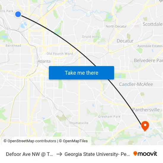 Defoor Ave NW @ Taylor St NW to Georgia State University- Perimeter College map