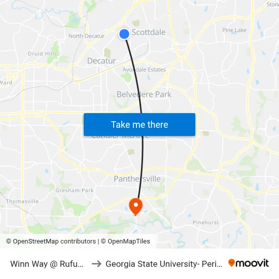 Winn Way @ Rufus Evans Dr to Georgia State University- Perimeter College map