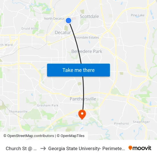 Church St @ 1380 to Georgia State University- Perimeter College map