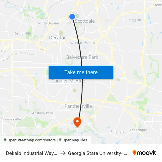 Dekalb Industrial Way @ Milscott Dr to Georgia State University- Perimeter College map