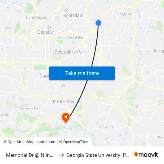 Memorial Dr @ N Indian Creek Dr to Georgia State University- Perimeter College map