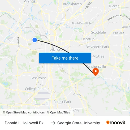 Donald L Hollowell Pkwy @ Edwin Pl NW to Georgia State University- Perimeter College map