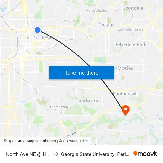 North Ave NE @ Hunt St NE to Georgia State University- Perimeter College map