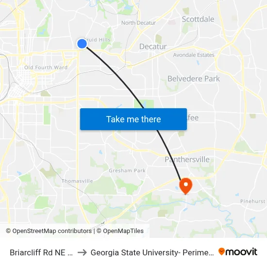 Briarcliff Rd NE @ 869 to Georgia State University- Perimeter College map