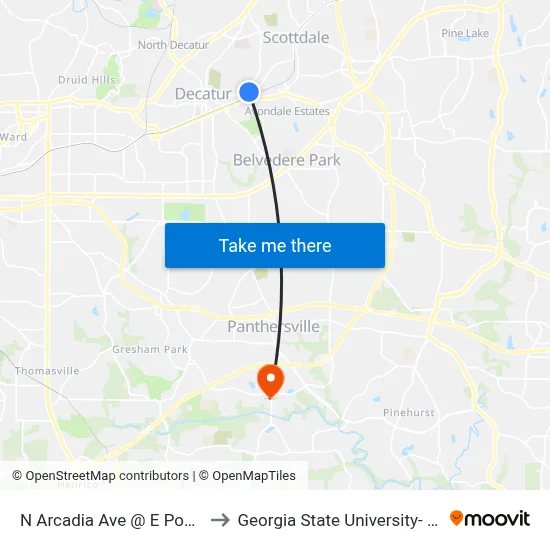 N Arcadia Ave @ E Ponce De Leon Ave to Georgia State University- Perimeter College map