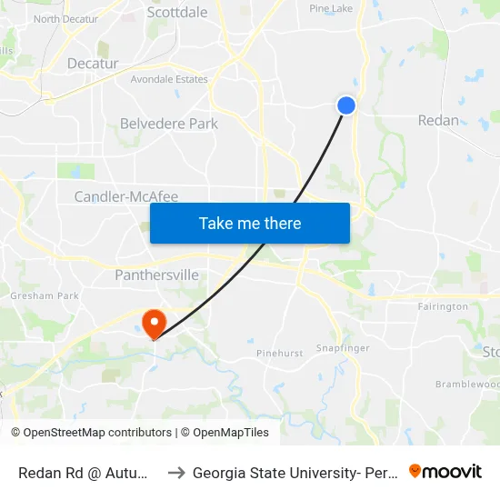 Redan Rd @ Autumn Crest Dr to Georgia State University- Perimeter College map