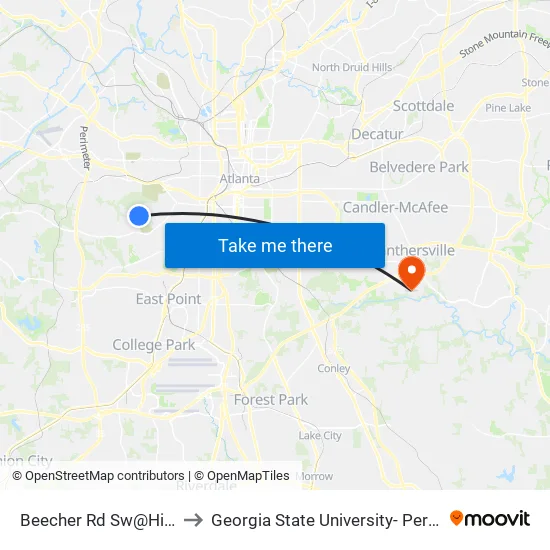 Beecher Rd Sw@Highview Rd to Georgia State University- Perimeter College map
