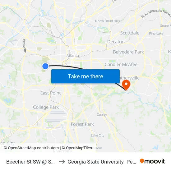 Beecher St SW @ Shirley St SW to Georgia State University- Perimeter College map