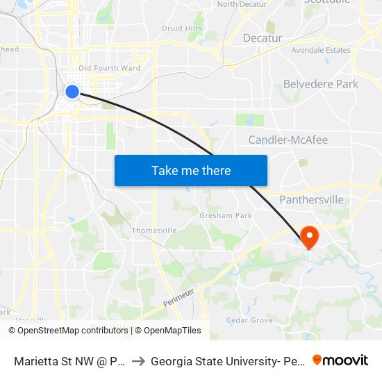 Marietta St NW @ Peachtree St to Georgia State University- Perimeter College map