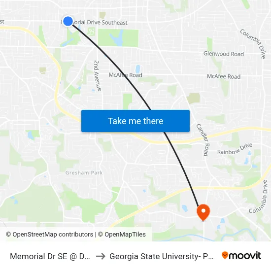 Memorial Dr SE @ Douglas St SE to Georgia State University- Perimeter College map