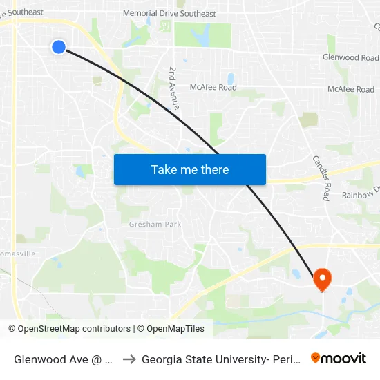 Glenwood Ave @ Blake Ave to Georgia State University- Perimeter College map