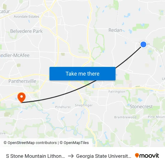 S Stone Mountain Lithonia Rd @ S Deshon Rd to Georgia State University- Perimeter College map