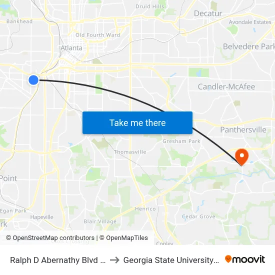 Ralph D Abernathy Blvd SW @ Dunn St SW to Georgia State University- Perimeter College map