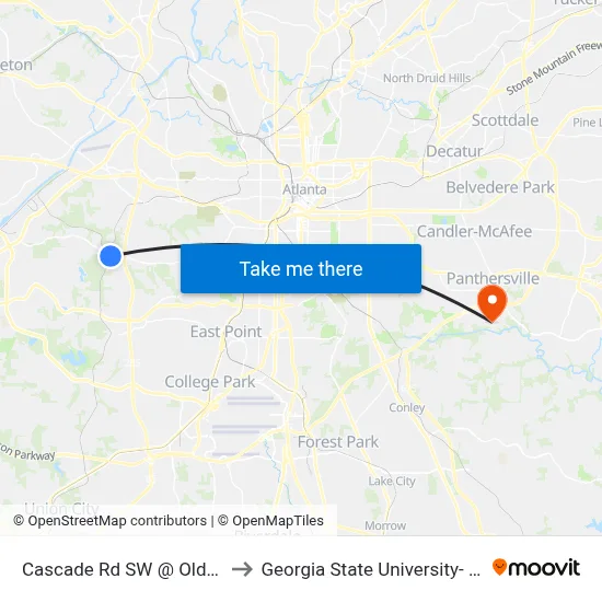 Cascade Rd SW @ Old Cascade Rd SW to Georgia State University- Perimeter College map