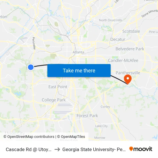 Cascade Rd @ Utoy Springs Rd to Georgia State University- Perimeter College map