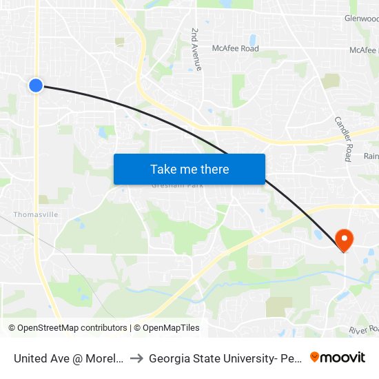United Ave @ Moreland Ave SE to Georgia State University- Perimeter College map