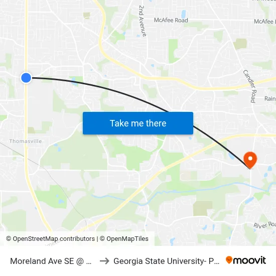 Moreland Ave SE @ Custer Ave SE to Georgia State University- Perimeter College map