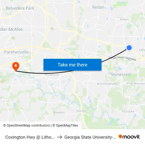 Covington Hwy @ Lithonia Industrial Blvd to Georgia State University- Perimeter College map